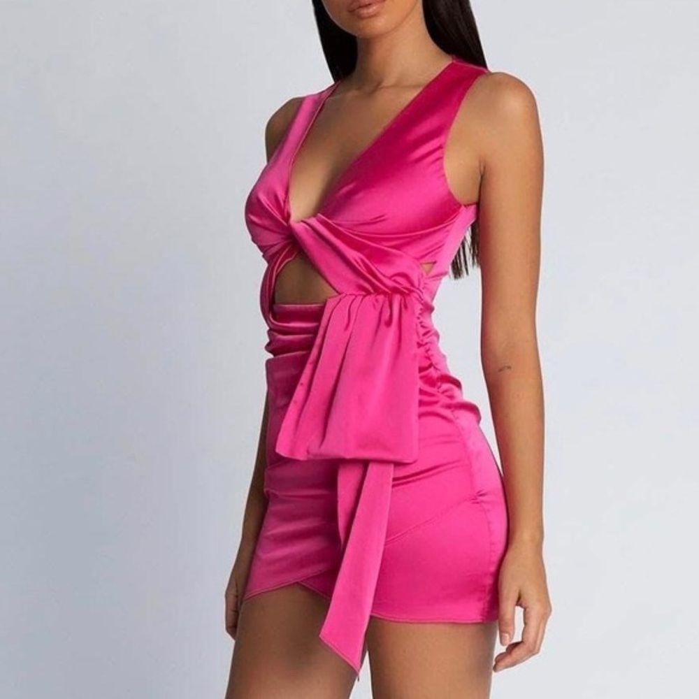 Meshki Pink Satin Twist Dress